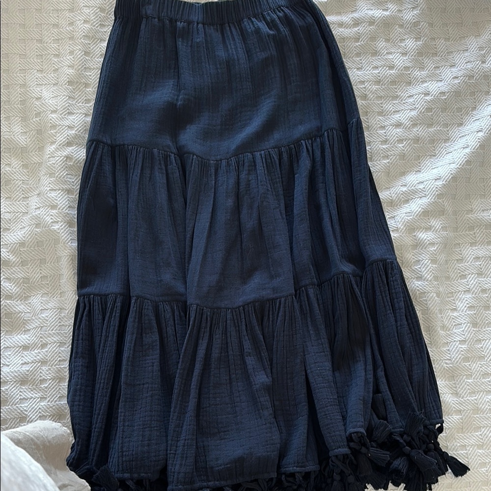 Figue navy tiered maxi skirt